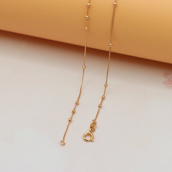 "Rose Gold Plated Brass Necklace with Dainty Beaded Chain , XPNL0143 - Picture 9 of 11